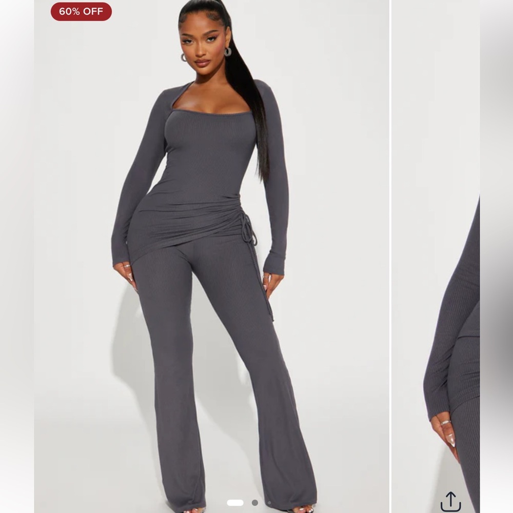 Fashion Nova Charcoal Ribbed stretchy pant set